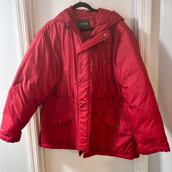 Lauren Ralph Lauren Vibrant Red Hooded Puffer Coat - Picture 1 of 15